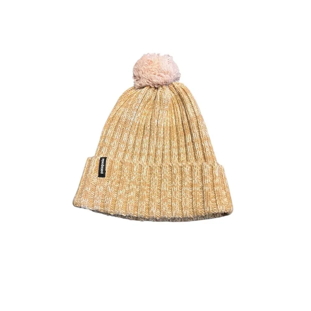 Patagonia woman’s Pom wool blend beanie hat birch white tan